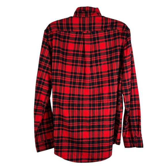 Land's End Men's Sz Large Tall Traditional Fit Red Black Plaid Flannel Button Up - Picture 4 of 16